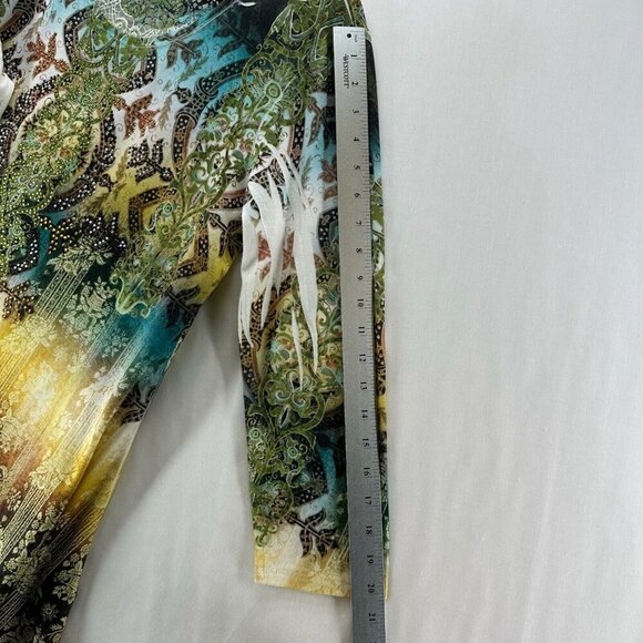 Reba Tunic Womens Sz L Burnout Ombre Lace Trim Asymmetric Long Sleeve Multicolor - Picture 9 of 10